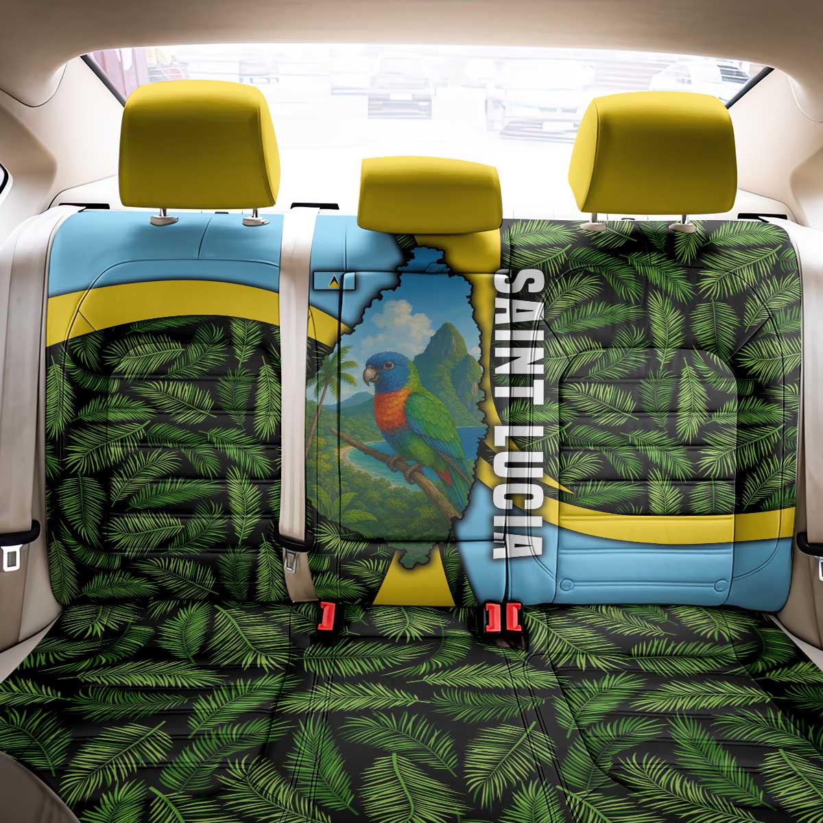 Saint Lucia Parrot Back Car Seat Cover with Tropical Palm Leaf and Flag Color Wave Design - Wonder Print Shop