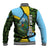 Saint Lucia Parrot Baseball Jacket with Tropical Palm Leaf and Flag Color Wave Design - Wonder Print Shop