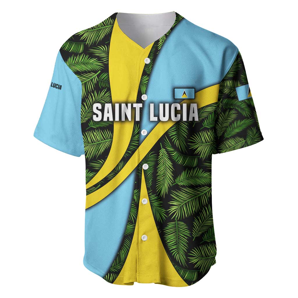 Saint Lucia Parrot Baseball Jersey with Tropical Palm Leaf and Flag Color Wave Design - Wonder Print Shop
