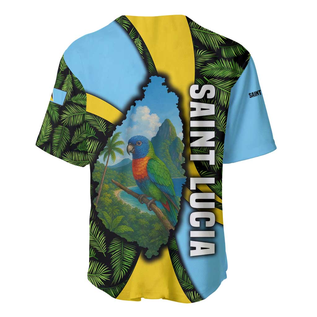 Saint Lucia Parrot Baseball Jersey with Tropical Palm Leaf and Flag Color Wave Design - Wonder Print Shop