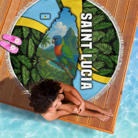 Saint Lucia Parrot Beach Blanket with Tropical Palm Leaf and Flag Color Wave Design - Wonder Print Shop
