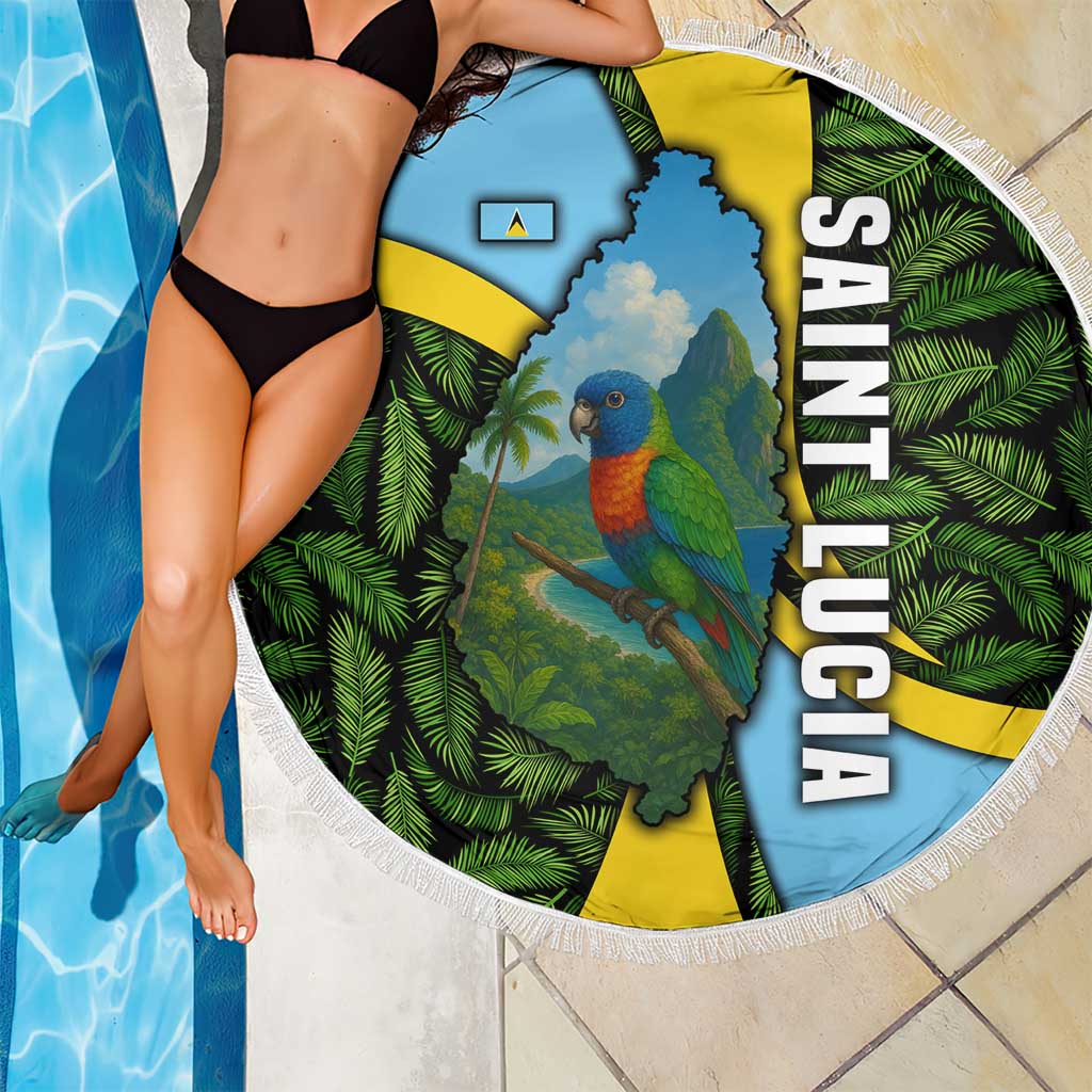 Saint Lucia Parrot Beach Blanket with Tropical Palm Leaf and Flag Color Wave Design - Wonder Print Shop