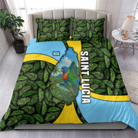 Saint Lucia Parrot Bedding Set with Tropical Palm Leaf and Flag Color Wave Design - Wonder Print Shop