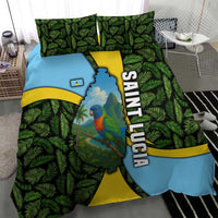Saint Lucia Parrot Bedding Set with Tropical Palm Leaf and Flag Color Wave Design - Wonder Print Shop