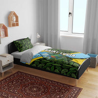Saint Lucia Parrot Bedding Set with Tropical Palm Leaf and Flag Color Wave Design - Wonder Print Shop