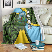 Saint Lucia Parrot Blanket with Tropical Palm Leaf and Flag Color Wave Design - Wonder Print Shop