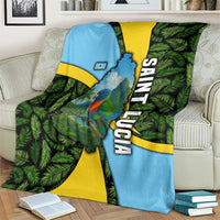 Saint Lucia Parrot Blanket with Tropical Palm Leaf and Flag Color Wave Design - Wonder Print Shop