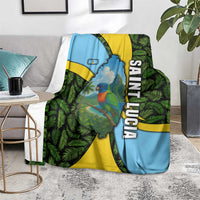 Saint Lucia Parrot Blanket with Tropical Palm Leaf and Flag Color Wave Design - Wonder Print Shop