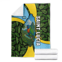 Saint Lucia Parrot Blanket with Tropical Palm Leaf and Flag Color Wave Design - Wonder Print Shop