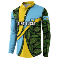 Saint Lucia Parrot Button Sweatshirt with Tropical Palm Leaf and Flag Color Wave Design - Wonder Print Shop