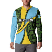 Saint Lucia Parrot Button Sweatshirt with Tropical Palm Leaf and Flag Color Wave Design - Wonder Print Shop