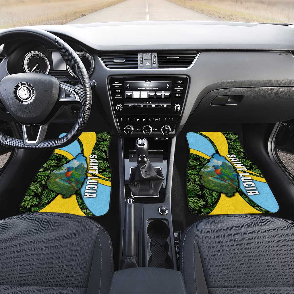 Saint Lucia Parrot Car Mats with Tropical Palm Leaf and Flag Color Wave Design - Wonder Print Shop