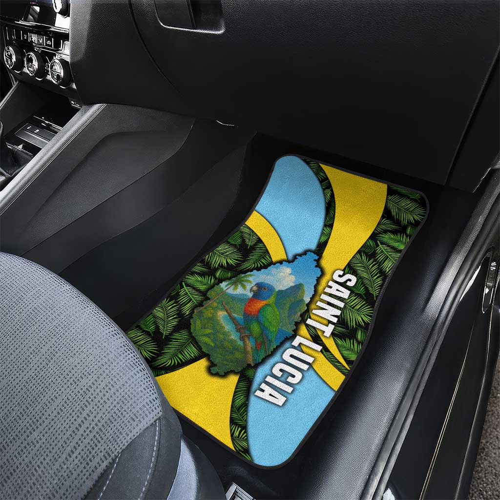 Saint Lucia Parrot Car Mats with Tropical Palm Leaf and Flag Color Wave Design - Wonder Print Shop