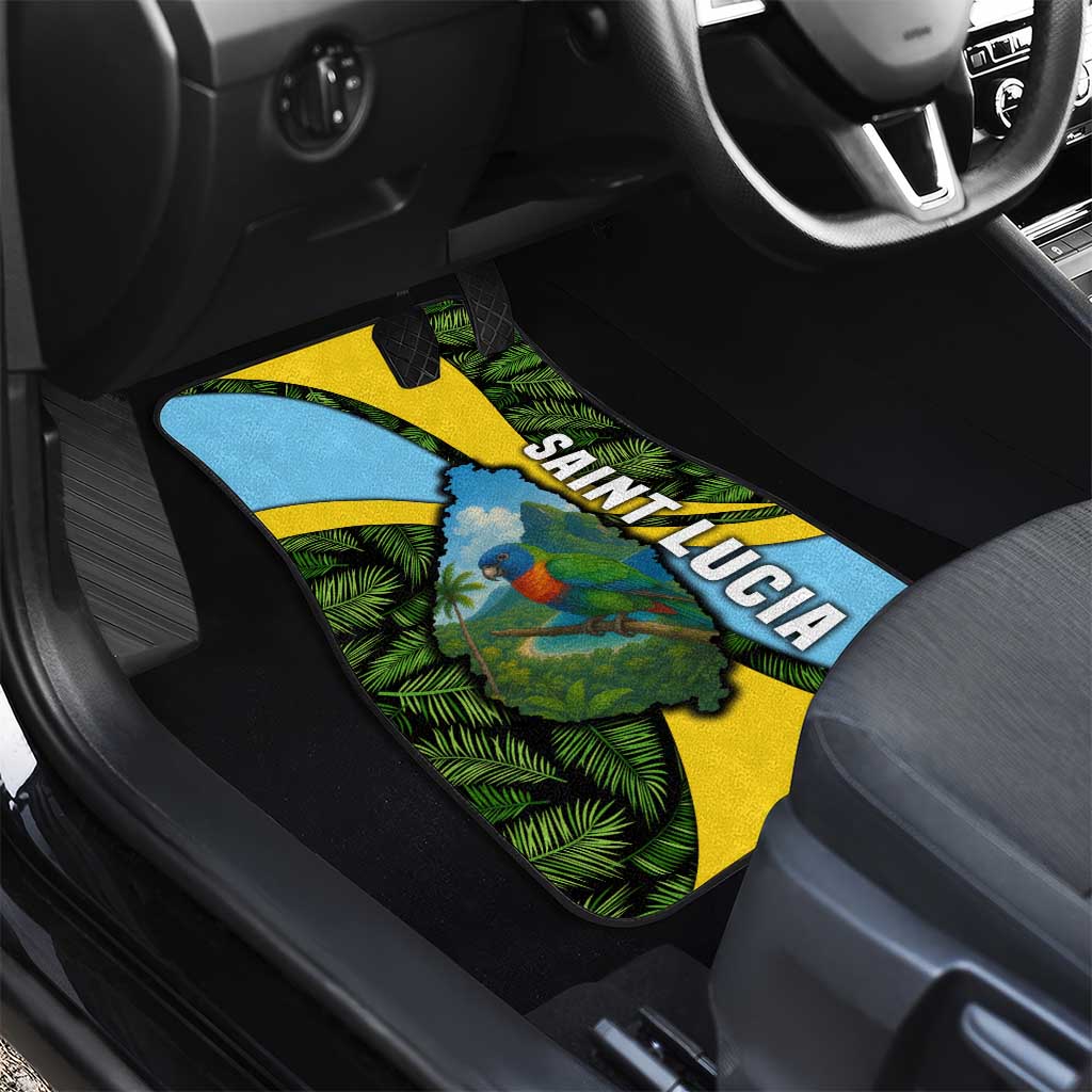 Saint Lucia Parrot Car Mats with Tropical Palm Leaf and Flag Color Wave Design - Wonder Print Shop