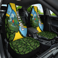 Saint Lucia Parrot Car Seat Cover with Tropical Palm Leaf and Flag Color Wave Design - Wonder Print Shop