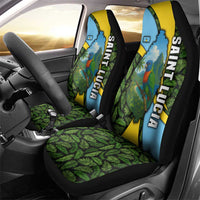 Saint Lucia Parrot Car Seat Cover with Tropical Palm Leaf and Flag Color Wave Design - Wonder Print Shop