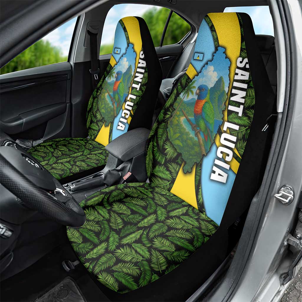 Saint Lucia Parrot Car Seat Cover with Tropical Palm Leaf and Flag Color Wave Design - Wonder Print Shop