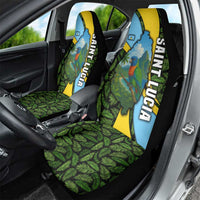 Saint Lucia Parrot Car Seat Cover with Tropical Palm Leaf and Flag Color Wave Design - Wonder Print Shop