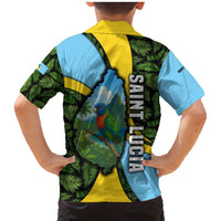 Saint Lucia Parrot Family Matching Mermaid Dress and Hawaiian Shirt with Tropical Palm Leaf and Flag Color Wave Design - Wonder Print Shop