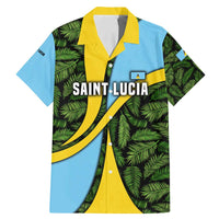 Saint Lucia Parrot Family Matching Mermaid Dress and Hawaiian Shirt with Tropical Palm Leaf and Flag Color Wave Design - Wonder Print Shop