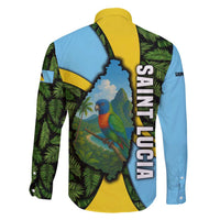 Saint Lucia Parrot Family Matching Puletasi and Hawaiian Shirt with Tropical Palm Leaf and Flag Color Wave Design - Wonder Print Shop