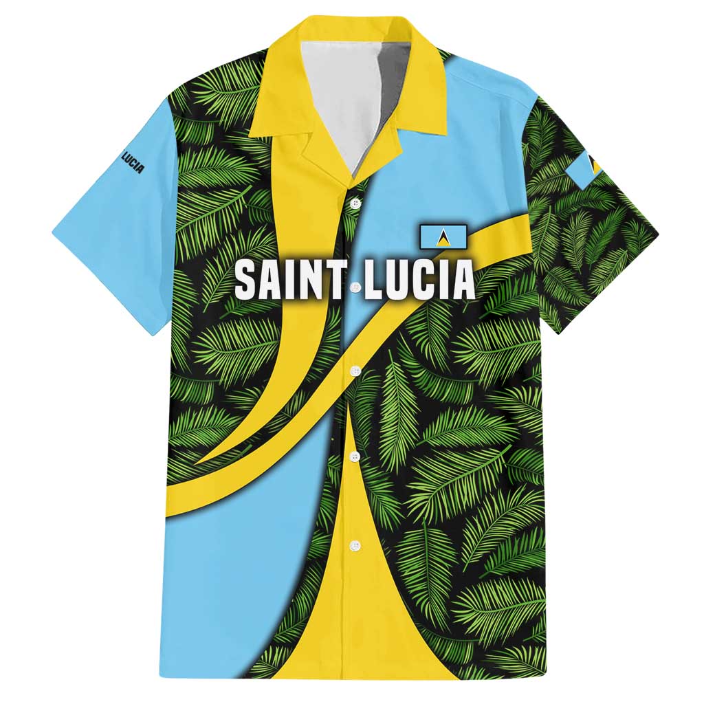 Saint Lucia Parrot Family Matching Short Sleeve Bodycon Dress and Hawaiian Shirt with Tropical Palm Leaf and Flag Color Wave Design - Wonder Print Shop