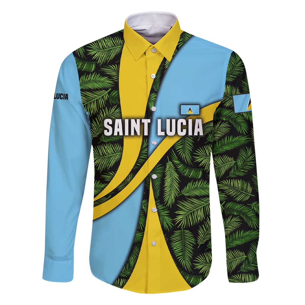 Saint Lucia Parrot Family Matching Short Sleeve Bodycon Dress and Hawaiian Shirt with Tropical Palm Leaf and Flag Color Wave Design - Wonder Print Shop