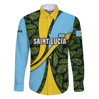 Saint Lucia Parrot Family Matching Short Sleeve Bodycon Dress and Hawaiian Shirt with Tropical Palm Leaf and Flag Color Wave Design - Wonder Print Shop