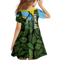 Saint Lucia Parrot Family Matching Summer Maxi Dress and Hawaiian Shirt with Tropical Palm Leaf and Flag Color Wave Design - Wonder Print Shop