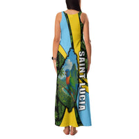 Saint Lucia Parrot Family Matching Tank Maxi Dress and Hawaiian Shirt with Tropical Palm Leaf and Flag Color Wave Design - Wonder Print Shop