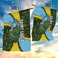 Saint Lucia Parrot Garden Flag with Tropical Palm Leaf and Flag Color Wave Design - Wonder Print Shop