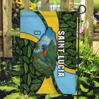 Saint Lucia Parrot Garden Flag with Tropical Palm Leaf and Flag Color Wave Design - Wonder Print Shop