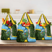 Saint Lucia Parrot Grocery Bag with Tropical Palm Leaf and Flag Color Wave Design - Wonder Print Shop