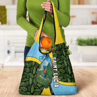 Saint Lucia Parrot Grocery Bag with Tropical Palm Leaf and Flag Color Wave Design - Wonder Print Shop
