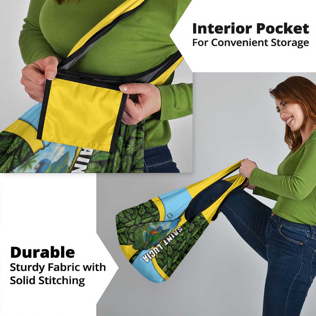 Saint Lucia Parrot Grocery Bag with Tropical Palm Leaf and Flag Color Wave Design - Wonder Print Shop