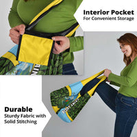 Saint Lucia Parrot Grocery Bag with Tropical Palm Leaf and Flag Color Wave Design - Wonder Print Shop