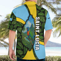 Saint Lucia Parrot Hawaiian Shirt with Tropical Palm Leaf and Flag Color Wave Design - Wonder Print Shop