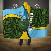 Saint Lucia Parrot Hooded Blanket with Tropical Palm Leaf and Flag Color Wave Design - Wonder Print Shop