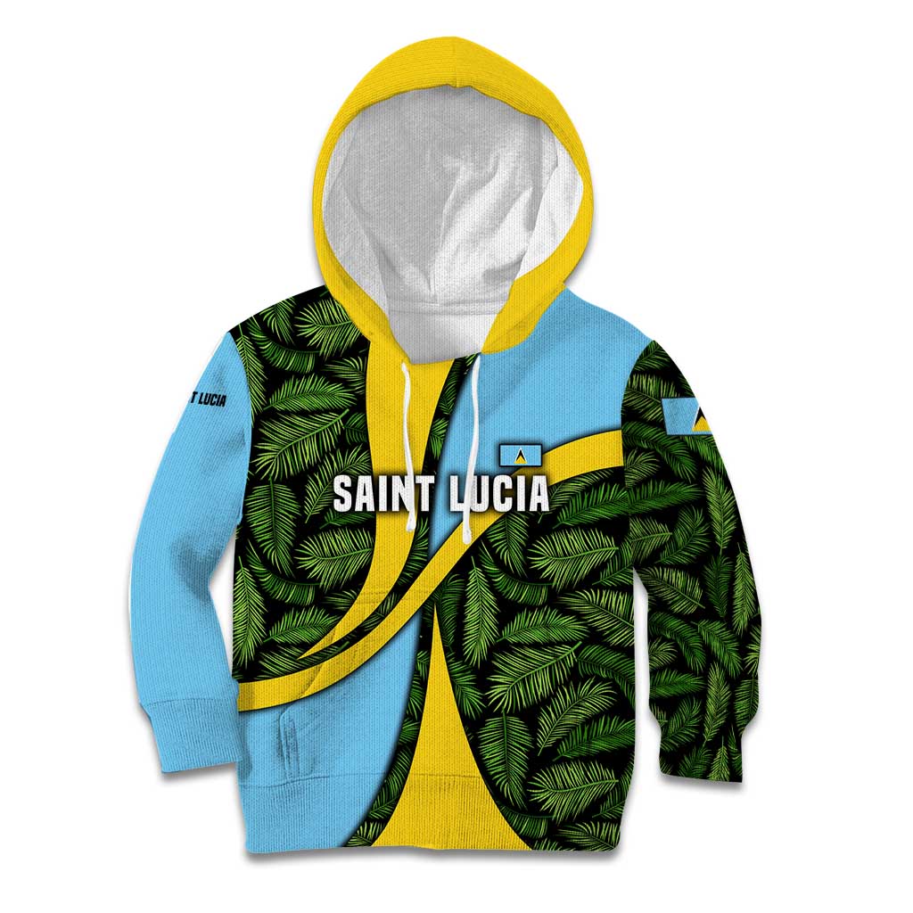 Saint Lucia Parrot Kid Hoodie with Tropical Palm Leaf and Flag Color Wave Design - Wonder Print Shop