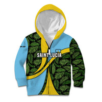 Saint Lucia Parrot Kid Hoodie with Tropical Palm Leaf and Flag Color Wave Design - Wonder Print Shop