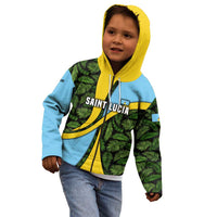 Saint Lucia Parrot Kid Hoodie with Tropical Palm Leaf and Flag Color Wave Design - Wonder Print Shop