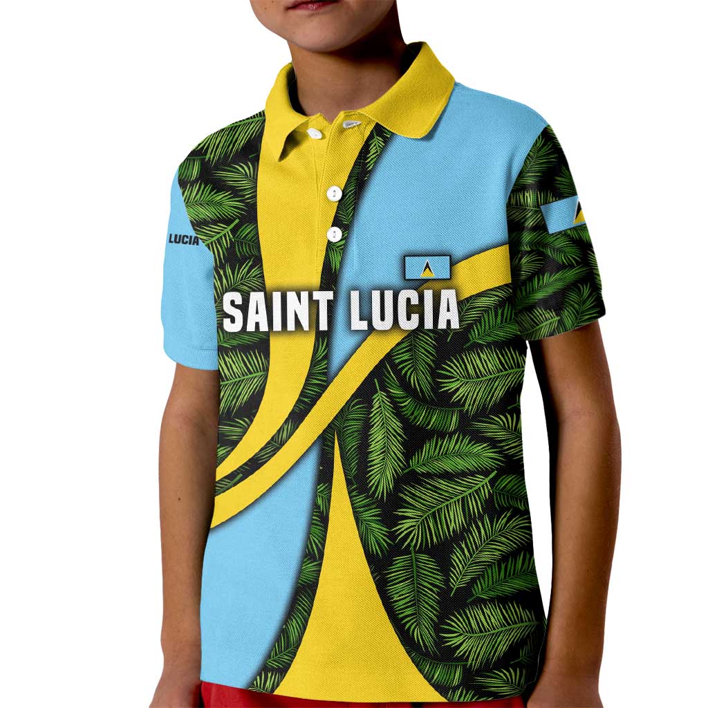 Saint Lucia Parrot Kid Polo Shirt with Tropical Palm Leaf and Flag Color Wave Design - Wonder Print Shop