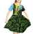 Saint Lucia Parrot Kid Short Sleeve Dress with Tropical Palm Leaf and Flag Color Wave Design - Wonder Print Shop