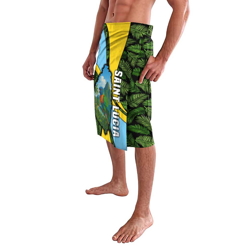 Saint Lucia Parrot Lavalava with Tropical Palm Leaf and Flag Color Wave Design - Wonder Print Shop