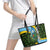 Saint Lucia Parrot Leather Tote Bag with Tropical Palm Leaf and Flag Color Wave Design - Wonder Print Shop