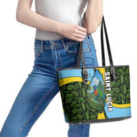 Saint Lucia Parrot Leather Tote Bag with Tropical Palm Leaf and Flag Color Wave Design - Wonder Print Shop