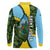 Saint Lucia Parrot Long Sleeve Polo Shirt with Tropical Palm Leaf and Flag Color Wave Design - Wonder Print Shop
