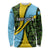 Saint Lucia Parrot Long Sleeve Shirt with Tropical Palm Leaf and Flag Color Wave Design - Wonder Print Shop