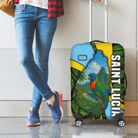 Saint Lucia Parrot Luggage Cover with Tropical Palm Leaf and Flag Color Wave Design - Wonder Print Shop