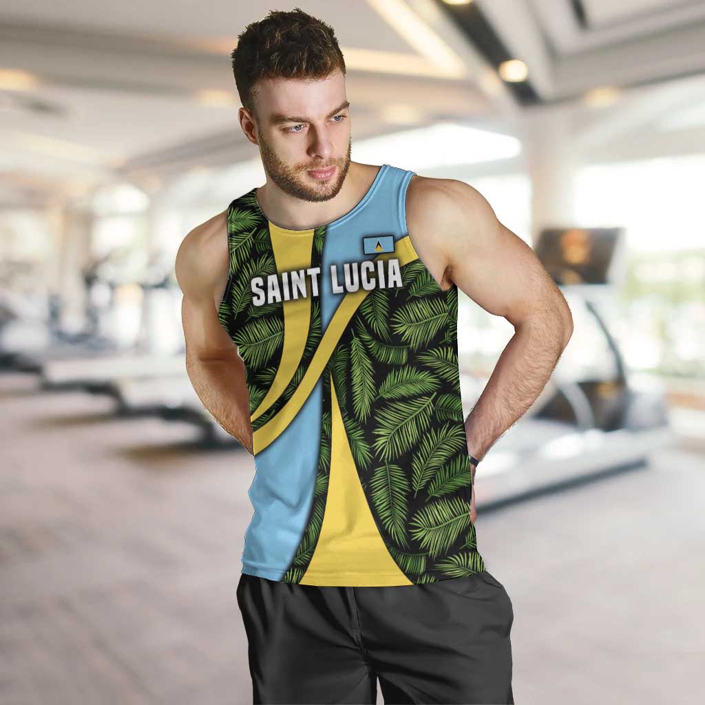 Saint Lucia Parrot Men Tank Top with Tropical Palm Leaf and Flag Color Wave Design - Wonder Print Shop